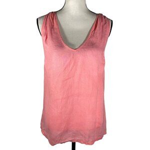 Tommy Bahama Womens Pink Linen Sleeveless V-Neck Top With Back Tie Detail S/P
